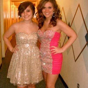 Pink dress with crystals down the middle